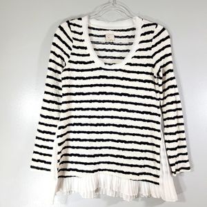 Anthropologie POSTMARK striped pleated trim long sleeve gauzy stretch blouse